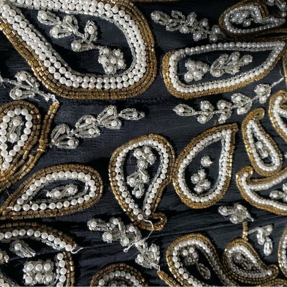 Carolyne Barton Nights Sequin Pearl Beaded Black Silk Lined Blouse size medium - Picture 9 of 13